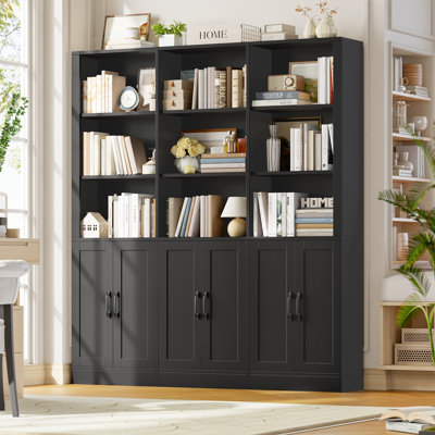 Bibliothèque 70 po H 70,1 po x l 63 po avec tablettes de rangement à 3 niveaux et 3 armoires à double porte | Grande armoire de rangement pour la maison et le bureau