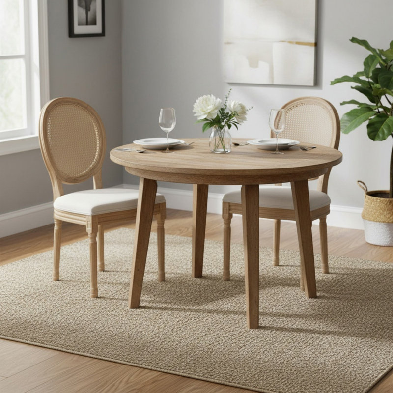 Chaise d'appoint rembourrée, chaises de salle à manger en bois massif à dossier King Louis, ensemble de 2, Beige