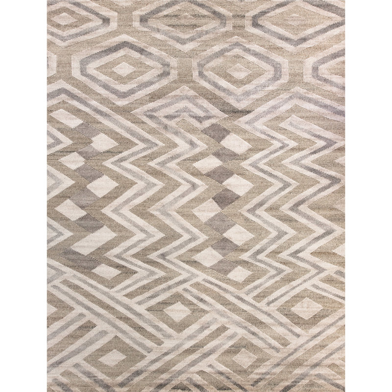 Tapis beige et multicolore de haute qualité noué à la main, Rectangle 6 pi x 9 pi