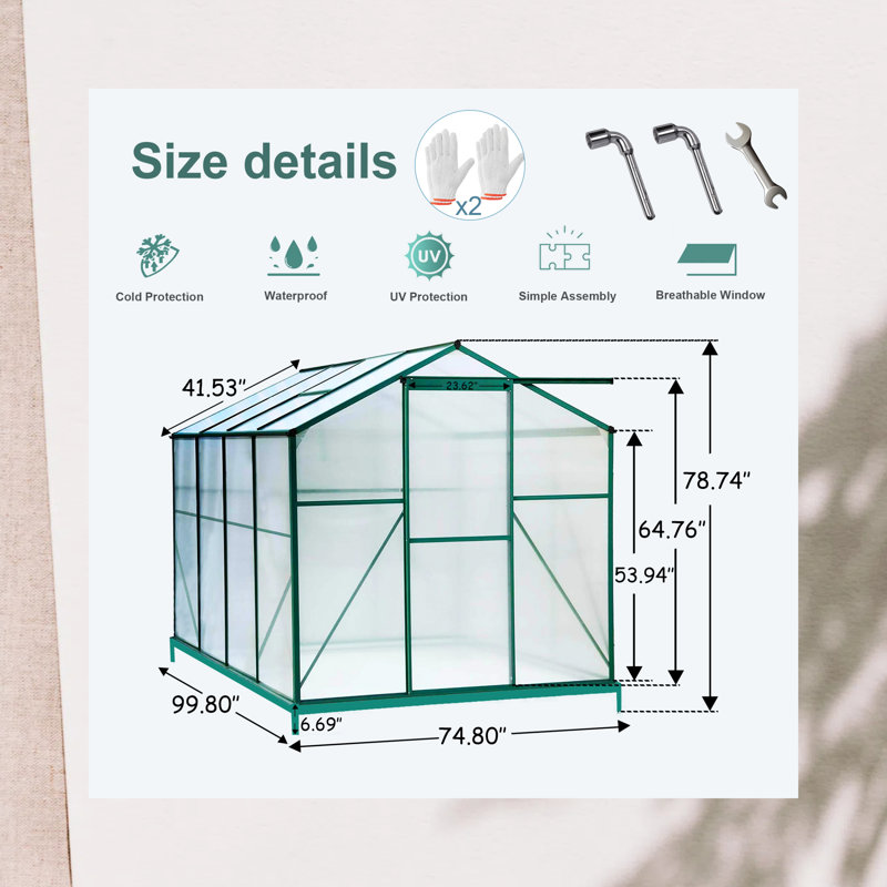 6'x8' Polycarbonate Walk-In Greenhouse – Heavy Duty Outdoor Garden for Backyard