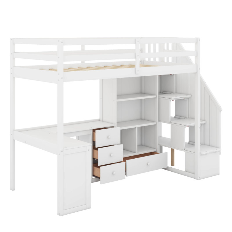 Lit mezzanine simple avec bureau et tiroirs, Blanc