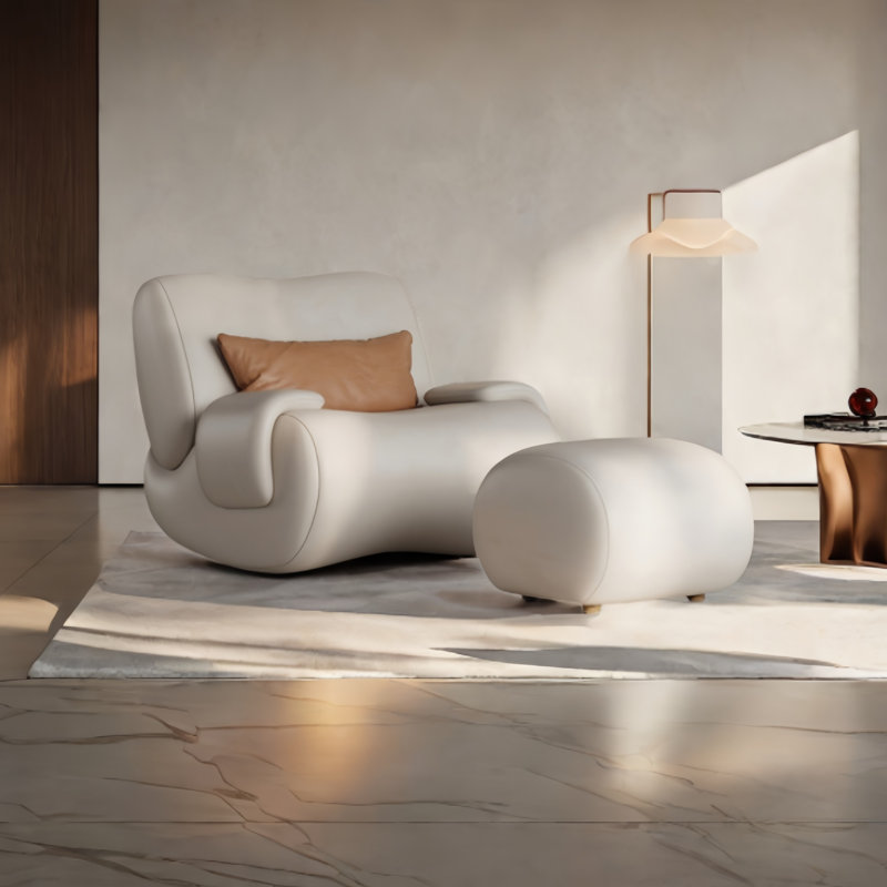Chaise berçante en similicuir, Blanc cassé
