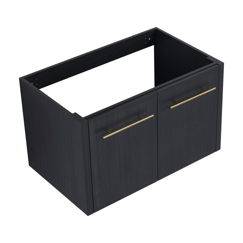 Meuble-lavabo mural moderne 30 po - Châtaignier noir, avec porte et espace de rangement suffisant