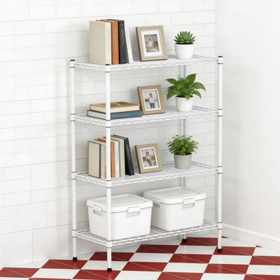 Étagère de rangement polyvalente en métal, étagères grillagées robustes réglables à 4 niveaux - Étagères de rangement en métal résistantes à la rouille pour la cuisine, le support de garage, l'étagère de salle de bain et le garde-manger
