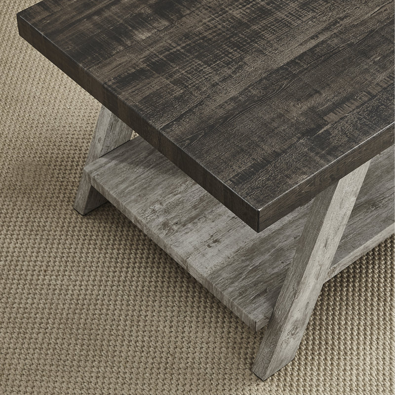 Table d'appoint bicolore grise et noyer avec rangement supplémentaire, style contemporain - aspect vieilli