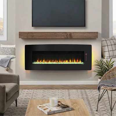 48" Curved Front Wall Mounted Electric Fireplace With Remote And Multi Colour Flame And Ember Bed
