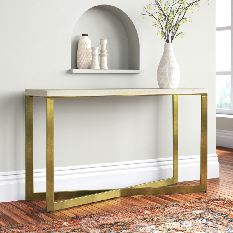 Tulane 50'' Solid Wood Top Console Table, Gold/Light Brown