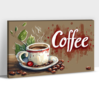 Coffee Canvas Wall Art Vintage Kitchen Wall Decor Food Cup Canvas Prints Rustic Coffee Bean Painting Poster Picture Prints Artwork for Kitchen Dining Room Wall Decor, 12×18 Inches