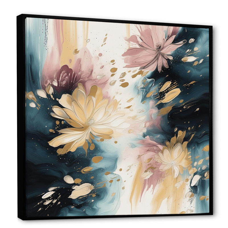 «Robutti Pink and Beige Blooming Abstractions II», reproduction sur toile, H 30 po x l 30 po x P 1 po, Cadre flottant noir