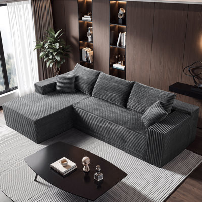 108" Modular Sectional Sofa with Right-Facing Chaise in Gray Corduroy