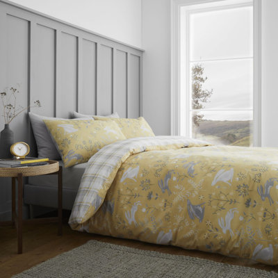 Catherine Lansfield Woodland Rabbits Easy Care Double Duvet Set Ochre