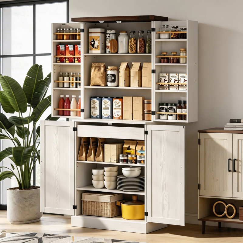 Élégante armoire de rangement pour le bureau personnel et la cuisine avec tablettes réglables et portes de grange rustiques