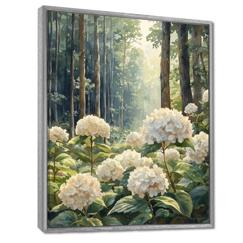 Cropsey - Hydrangea, impression sur toile, Argent argent, H 40 po x l 30 po, Reproduction avec cadre flottant