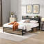 Structure de lit plateforme en métal avec tête de lit avec fonction de rangement rembourrée et doublure USB et pied de lit avec tiroirs, aucun sommier nécessaire, grand rangement sous le lit, assemblage facile
