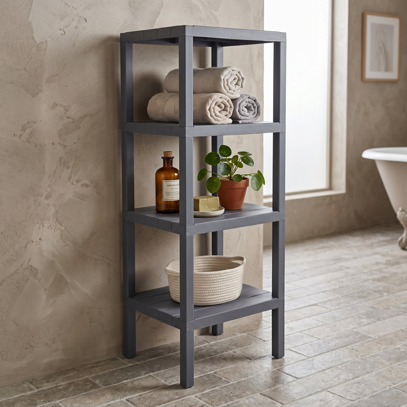 Plastic Modular Shelf Unit 4 Tiers, Grey, 38.58" H x 12.99" W x 15.15" D