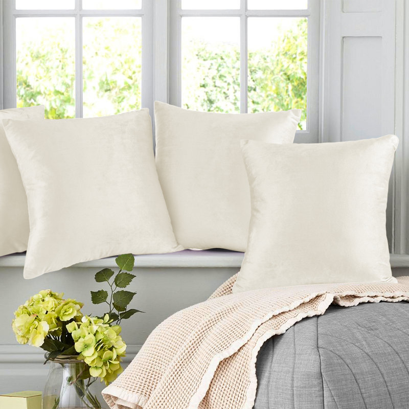 Housse de coussin en velours , H 16 po x l 16 po, Blanc cassé