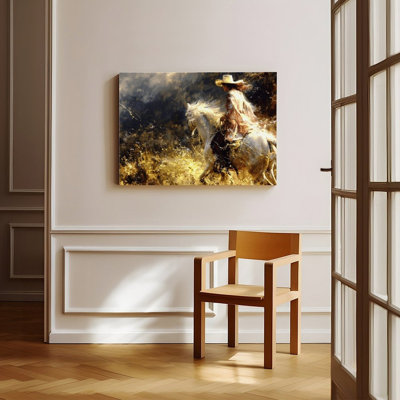 Canvas Wall Art Cowgirl Riding White Horse Western Art Print Vintage Poster Print Home Decor