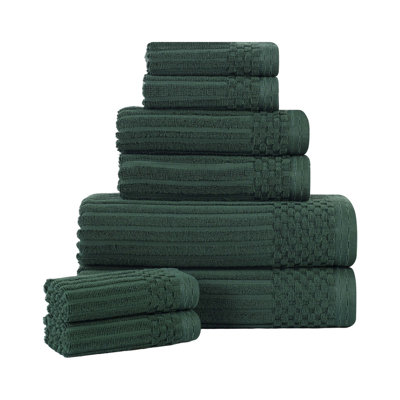 8-Piece Checkered Border Cotton Towel Set
