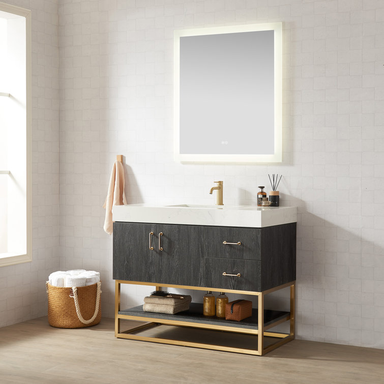 Alistair 42'' Single Bathroom Vanity with Engineered Stone Top with Mirror