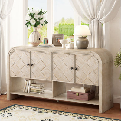 Console polyvalente avec lattes en bois tissé et placage, convenant au vestibule, au couloir, au salon, au vestibule, au couloir