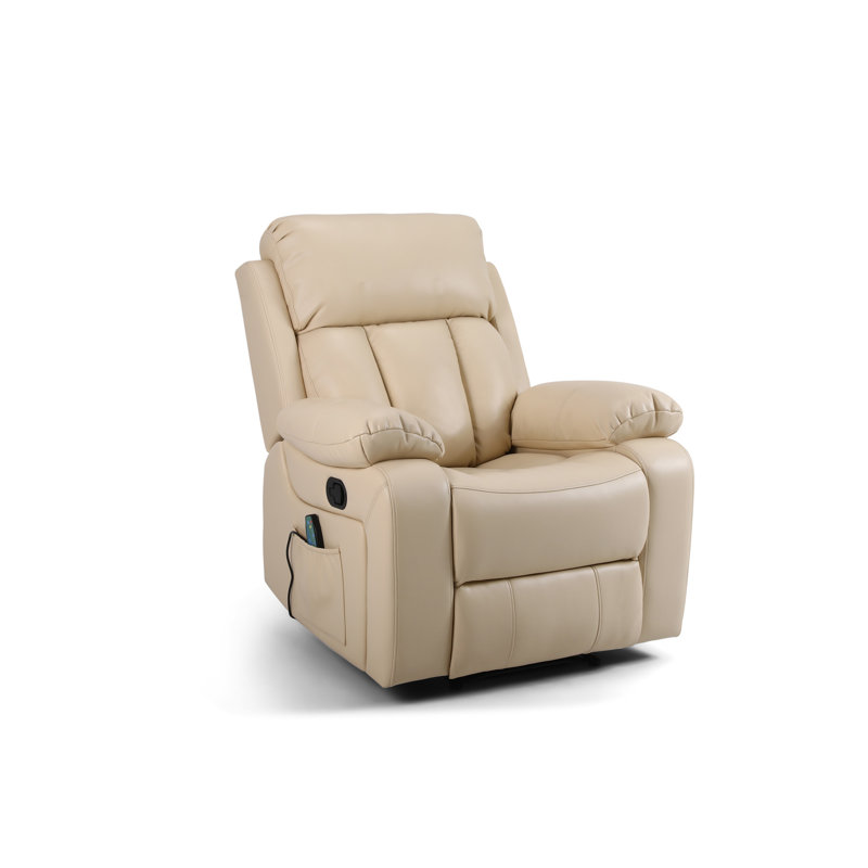 Analiha 91cm Wide Wing Chair Recliner, Cream Leather Match