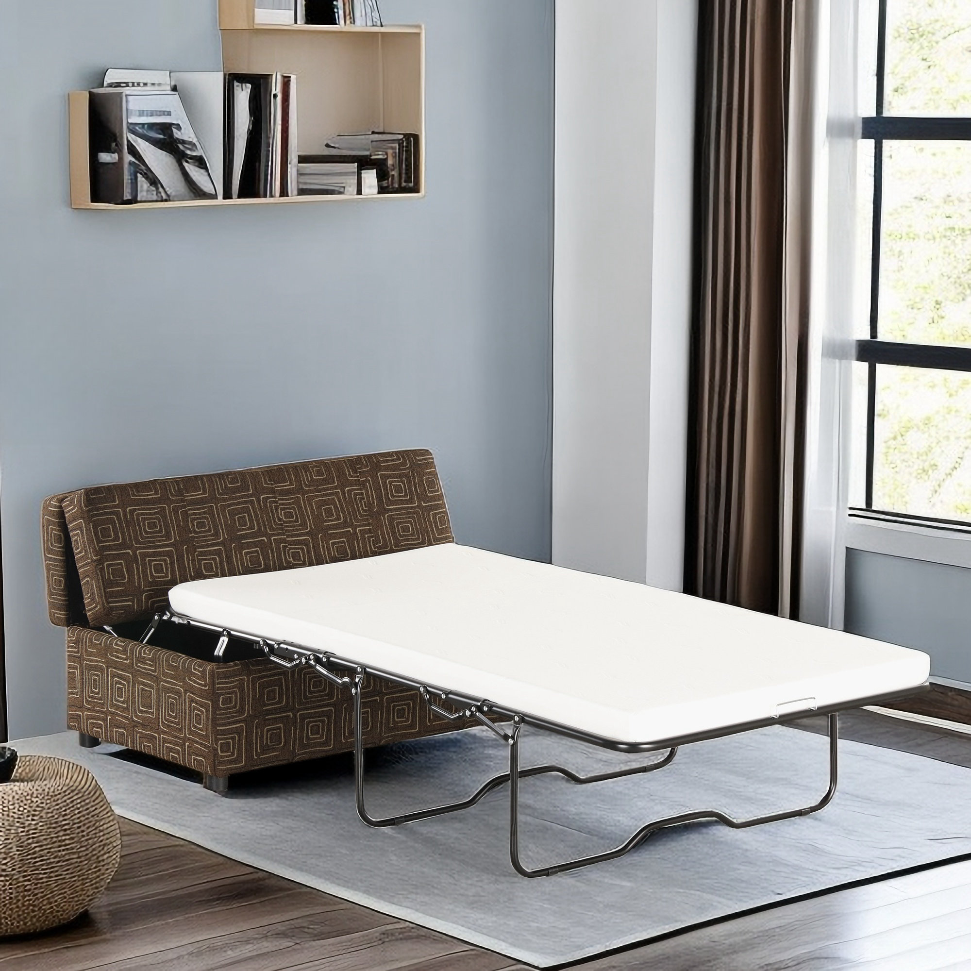 Latitude Run® Sibby Folding Ottoman Sleeper Bed with Mattress