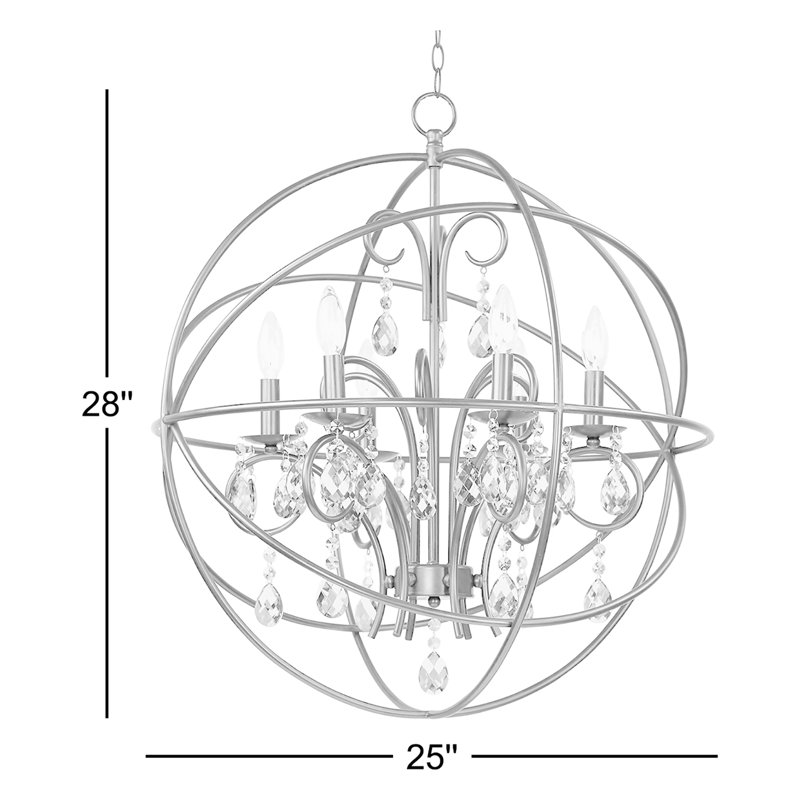 Lustre sphérique unique à 6 lumières avec détails en cristal Trishia, Bronze huilé