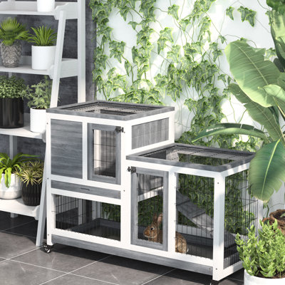 Wooden Pet Cage With Portable Wheels And Removable Scratching Post Grey Rabbit Enclosed Run Easy Access Doors Wooden Pet Cage With Portable Wheels And Removable Scratching Post Grey Rabbit Enclosed Run Easy Access Doors