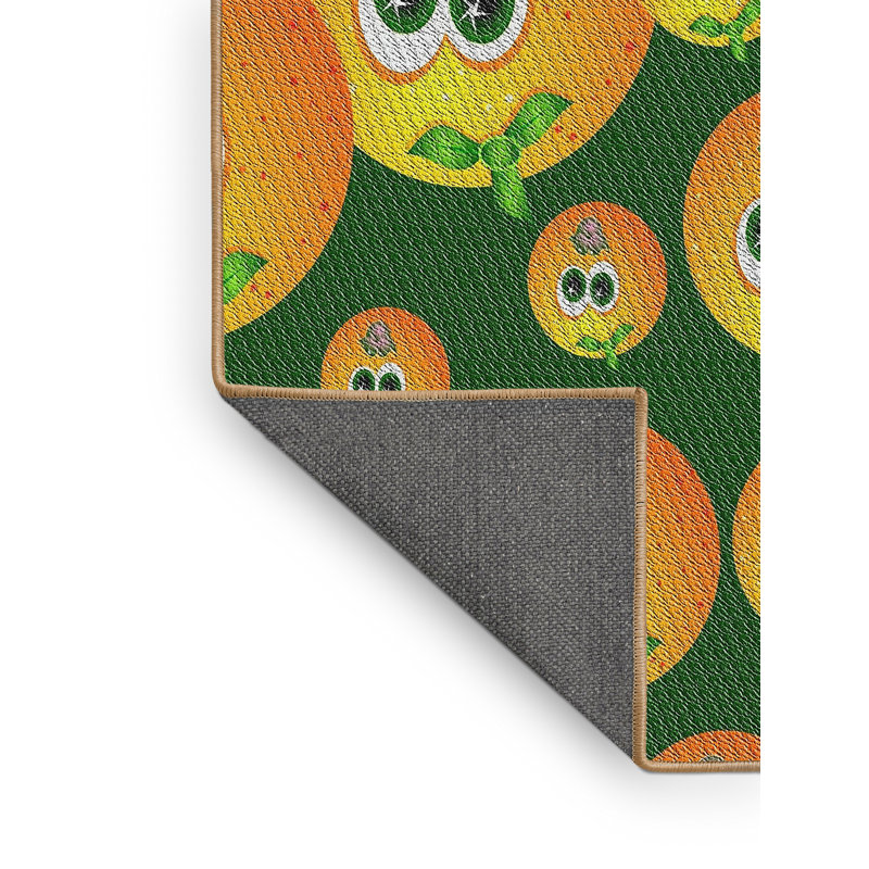 Tapis jaune/vert à motifs, Rectangle 5 pi x 7 pi