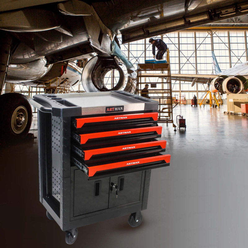 Chariot à outils durable et amovible à 4 tiroirs avec serrure, grande capacité et mobilité pour l'organisation du garage