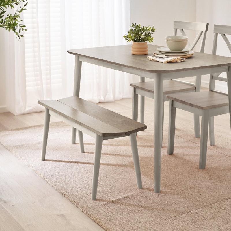 Bhawari 4 - Person Rubberwood Solid Wood Dining Set, 74.5cm H x 118cm W x 77cm D, White/Light Grey