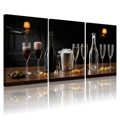 Ensemble de 3 tableaux sur toile à thème « Bar à vin » pour la décoration du salon, de la chambre et de la maison.