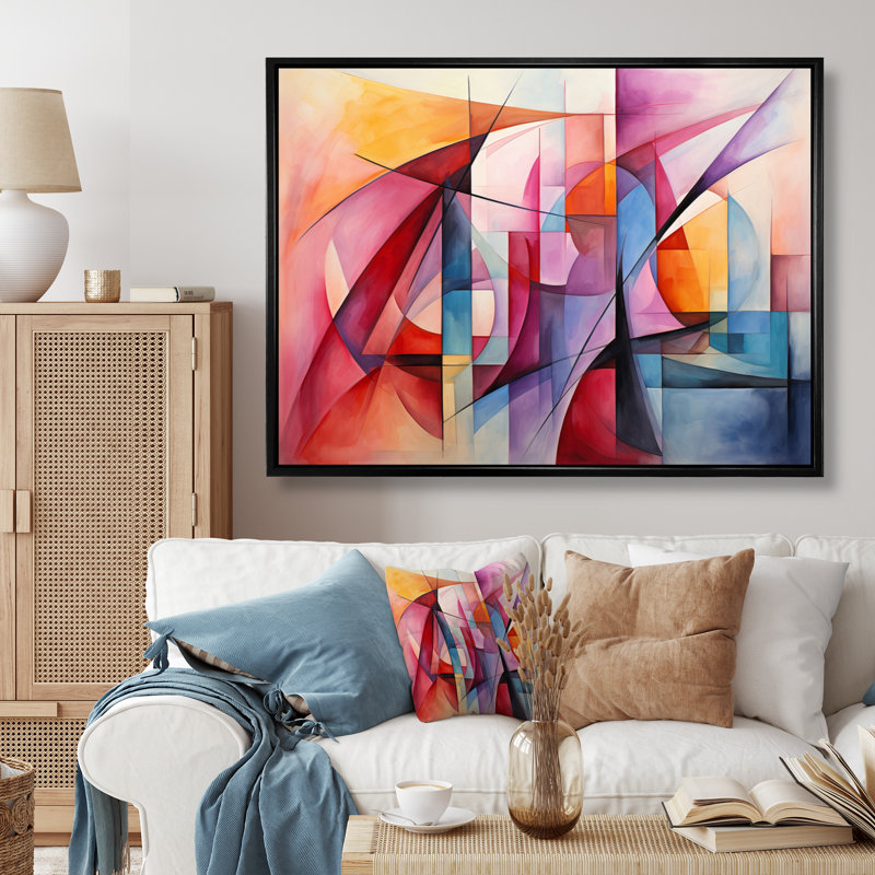 " Cubism Rainbow Forms IV ", 24" H x 32" W x 1" D, Black Floater Framed