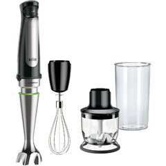 HOMCOM Immersion Hand Blender 400W 4 in 1 Handheld Stick Blender with  Adjustable Speed 500ml Chopper Egg Whisk 800ml Measuring Cup and Stainless  Steel Blades Silver / Black