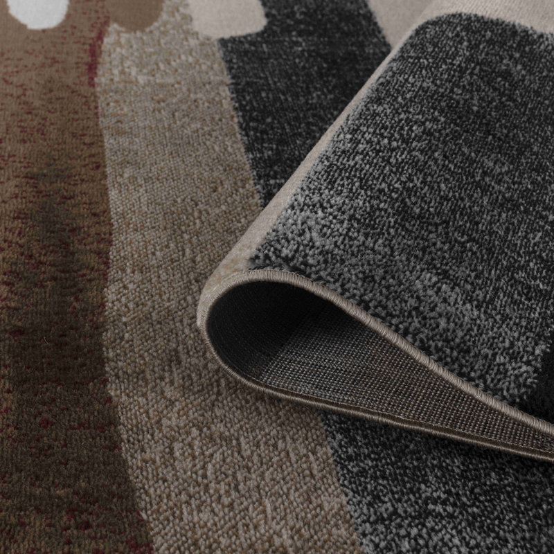 Tapis d'intérieur brun et rouge à motif abstrait Mid-Century, Tapis de couloir 2 pi x 9 pi