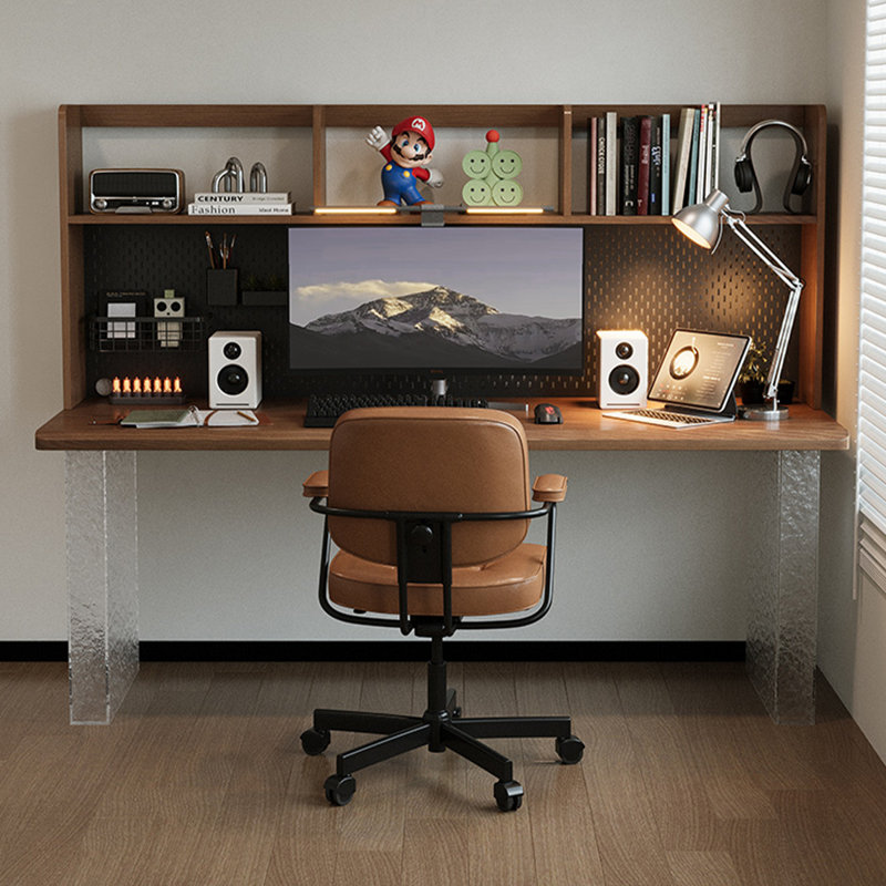 Bureau noisette + bois massif rectangulaire noir + fer + bureau en acrylique, H 61,02 po x l 78,74 po x P 23,62 po