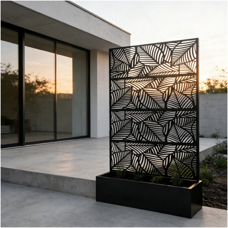 H 70,87 po x l 46,06 po avec moustiquaire et boîte à fleurs, pot de fleurs décoratif en métal sur pied pour terrasse et balcon