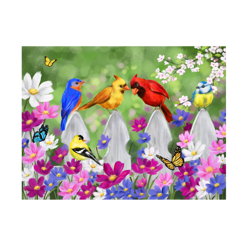 Art sur toile, oiseaux et fleurs par Jean-François, H 14 po x l 19 po