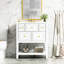 Armoire de salle de bain moderne 30 po - lavabo en céramique, bois massif, 5 tiroirs, meuble-lavabo blanc avec cadre en bois-1945821515-1945821516