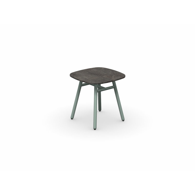Table basse d'extérieur Yo avec plateau en céramique et structure en aluminium, Brun Porphyre, Noir mat