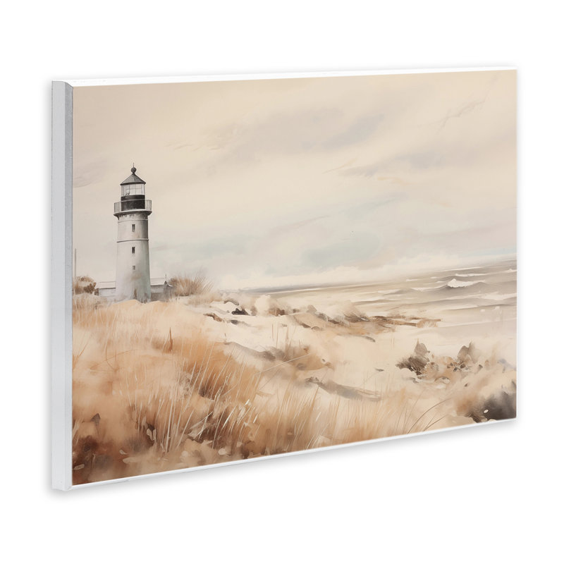 Plaque murale distante de phare aux tons neutres, design par Arlington Prints, H 10 po x l 15 po