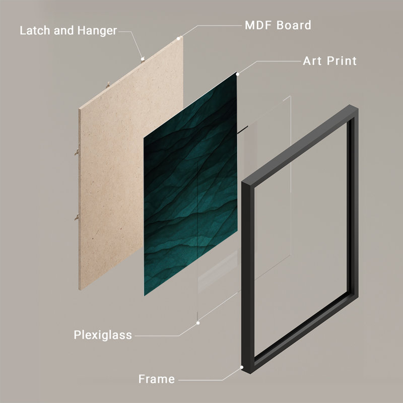 Reproduction d'art encadrée abstraite pour décoration intérieure moderne, H 14 po x l 11 po, Noir