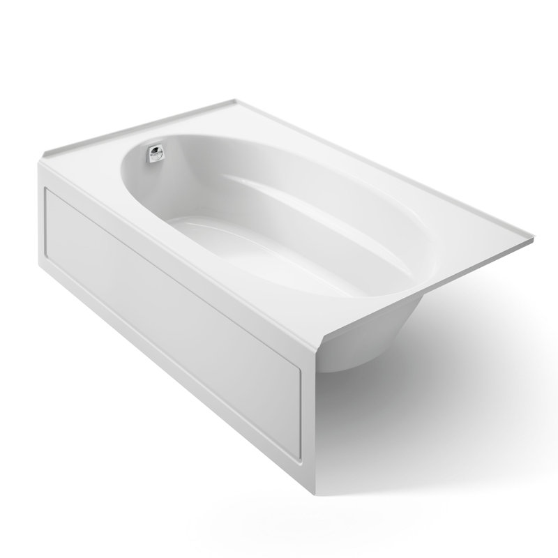 Windward 72" x 42" Alcove Soaking Acrylic Bathtub, White, Left