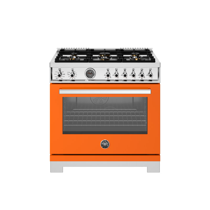 Professional Series Dual-Fuel Range 36" - 6 Brass Burners + Cast-Iron Griddle - Self-Clean Oven, Orange Gloss