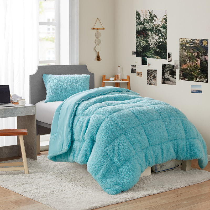 Édredon surdimensionné en sherpa Coma Inducteur, Édredon simple extra long, Bleuet