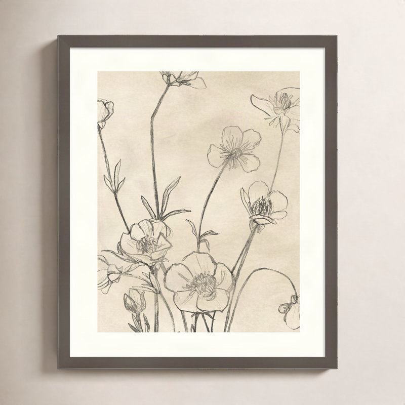 «Vintage Wildflowers I» par June Erica Vess - peinture encadrée, H 25 po x l 20 po, gris