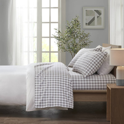 4-Piece Cal King Cotton Sheet Set in Multicolor with Herringbone Check Print
