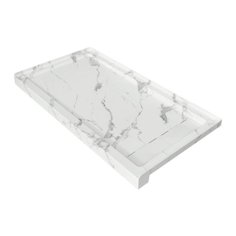 60"W x 32"D Rectangle Shower Base, Marble-Look Acrylic Shower Pan with Anti-slip Texture