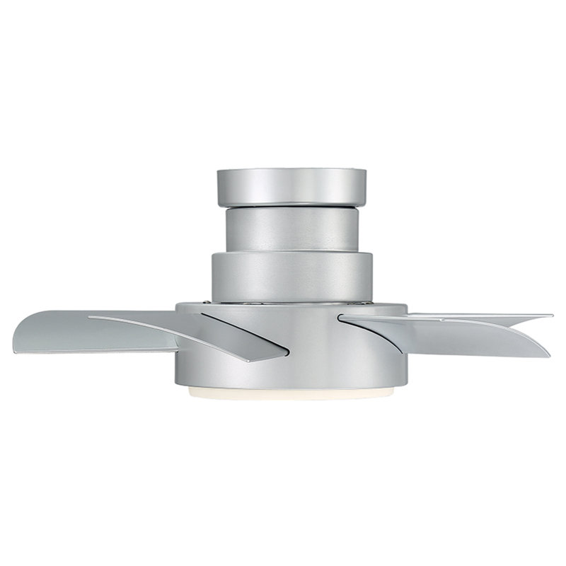 Vox 5 - Blade Indoor/Outdoor Smart Flush Mount Ceiling Fan with Remote Control and LED Light Kit, 26", Titanium Silver
