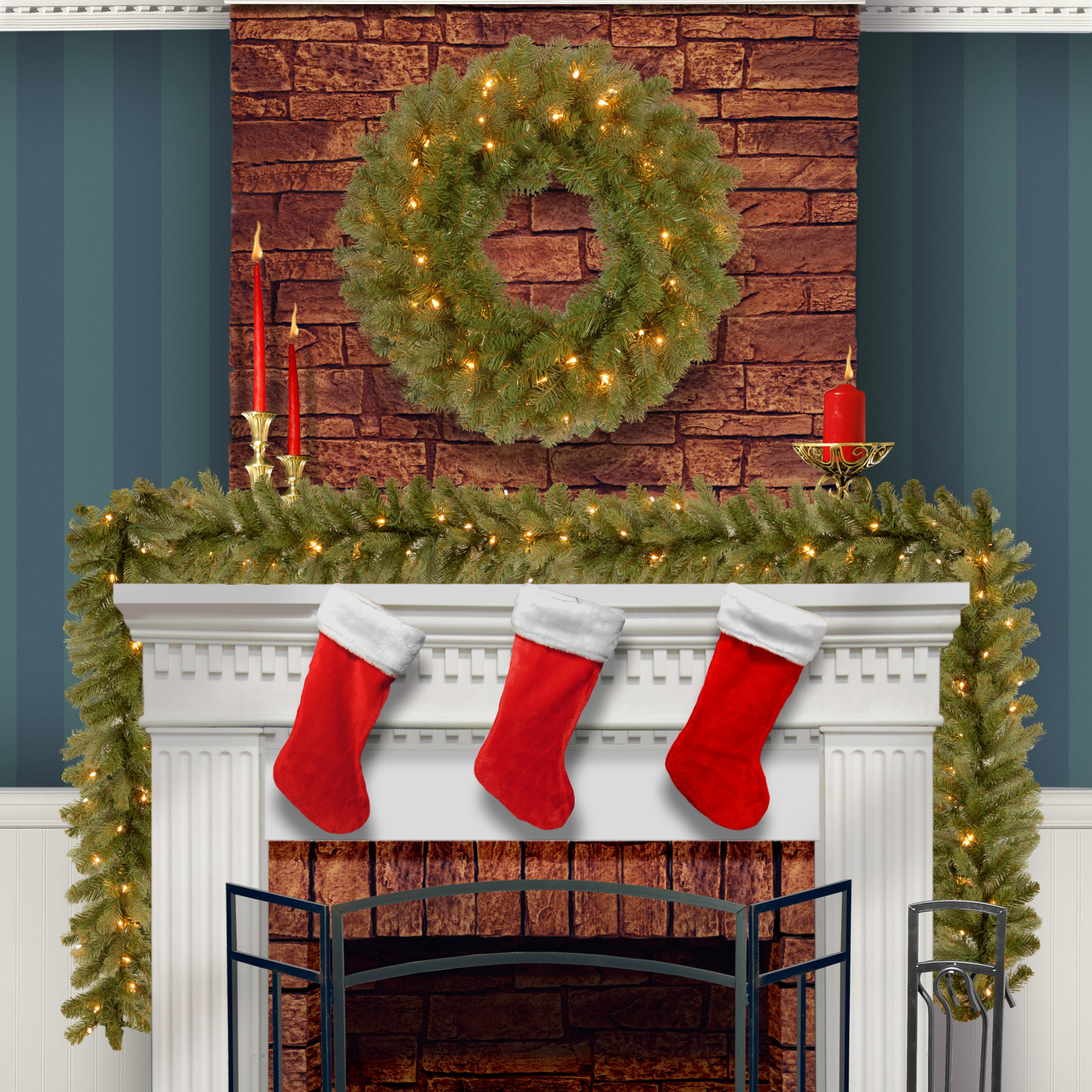 13" Pre-Lit Douglas Fir Garland, Green